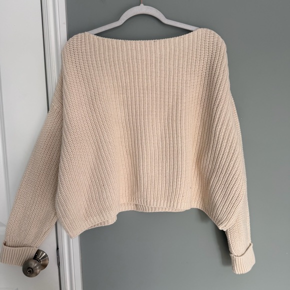 French Connection Millie Mozart 100% Cotton Boat Neck Knit Cream Sweater - Picture 7 of 16